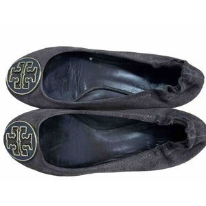 Tory‎ Burch  Size 8.5  Black Suede Leather Logo Ballet Flats